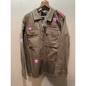 Moving Forward Designs Green Military Bejeweled Tiger Button Up Shirt Women’s Lg